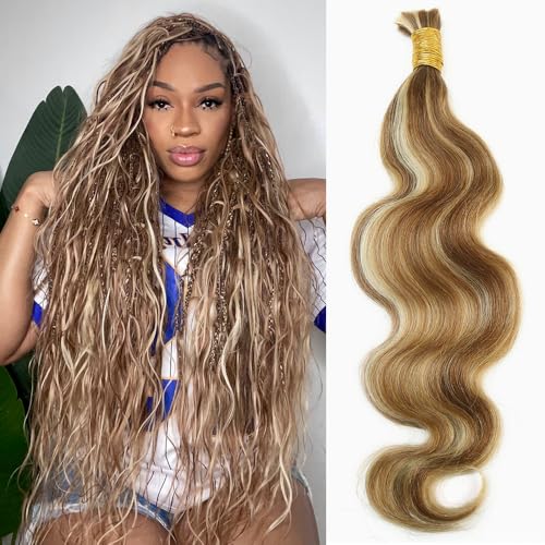 Human Hair Extensions for Boho Braids 100% Brazilian Human Braiding Hair Body Wave #27/30/613 Boho Hair for Braiding 18 Inch