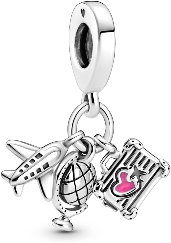 PANDORA Airplane, Globe & Suitcase Triple Dangle Charm - Bracelet Charm Moments Bracelets - Stunning Women's Jewelry - Gift for Women - Made with Sterling Silver & Enamel - With Gift Box - Image 2