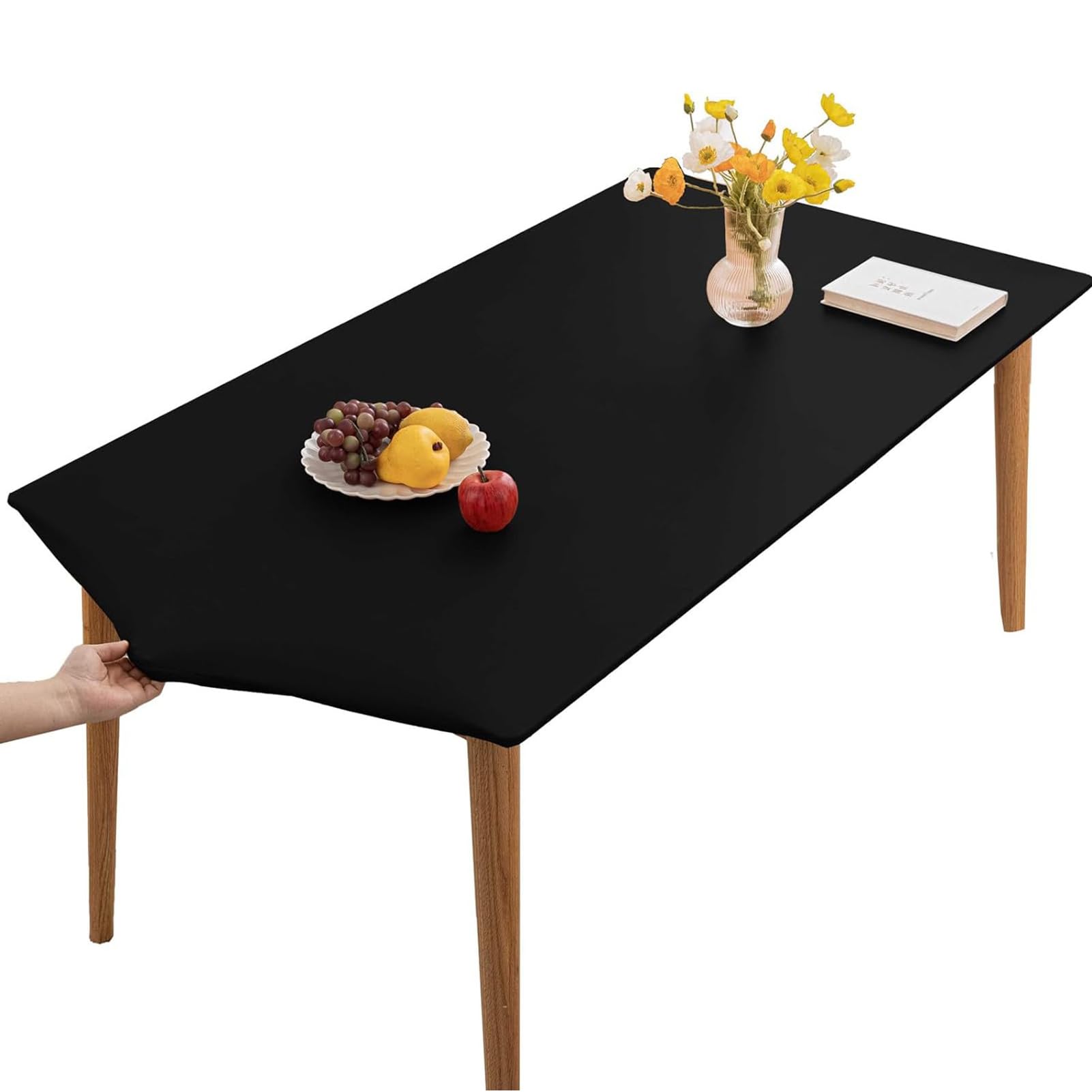 SXZAGZR Table Cloth, Rectangle Table Cloth, PVC Table Cloth, Wipe Clean Tablecloth,Stain Resistant,Waterproof,Oil-proof,Square Table Cover (Black,70x120cm)