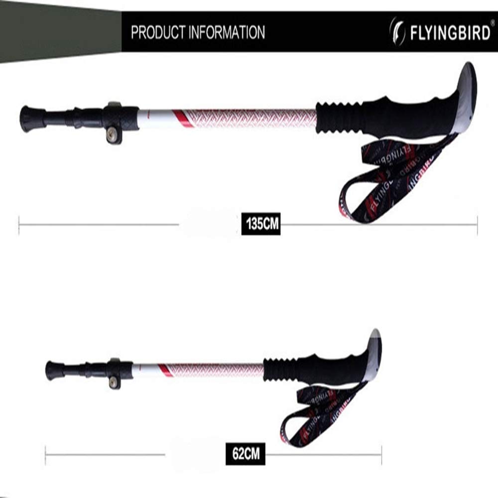 GSP Trekking Pali 3 sezioni Multifunzione Bastoncini da Passeggio Bastone da Trekking Accessori Lega di Alluminio 135cm (53 Pollici) Manopole Regolabili per Esterno in tungsteno