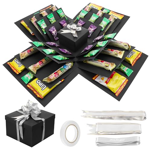 JIANTA 5-lagige Geschenkbox Explosionsbox Geburtstag Schwarz, DIY Überraschungsbox für Geschenkverpackung, Geburtstag, Weihnachten, Handgemachte Surprise Box