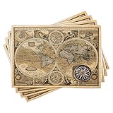 Ambesonne Wanderlust Place Mats Set of 4, Old Map 1626 a New and Accurate Map of World Historical...