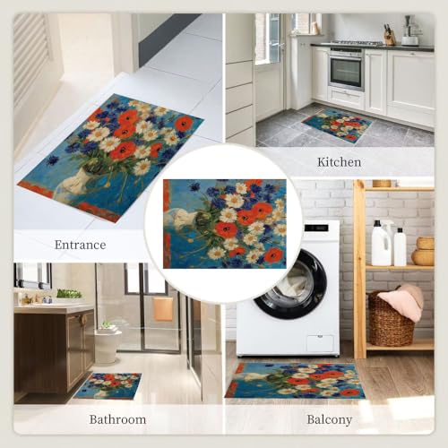 Tapis classique bleu résistant aux taches et lavable en machine