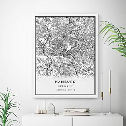 Squareious Hamburg Map Canvas Print, City Maps Wall Art, Germany Gift Minimalistic Artwork, Canvas Kitchen Art, Canvas Decor | M526 24X36 #TOP27