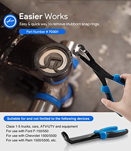 70301 Heavy Duty Angled U-Joint Snap Ring Pliers 8'' For Automotive And Medium Duty Trucks, Cars, Equipment, And Atv / Utv, 75 Degree Plastic Push Pin Pliers For Use With Class 1 - 5 Vehicles, 70301 #TOP1