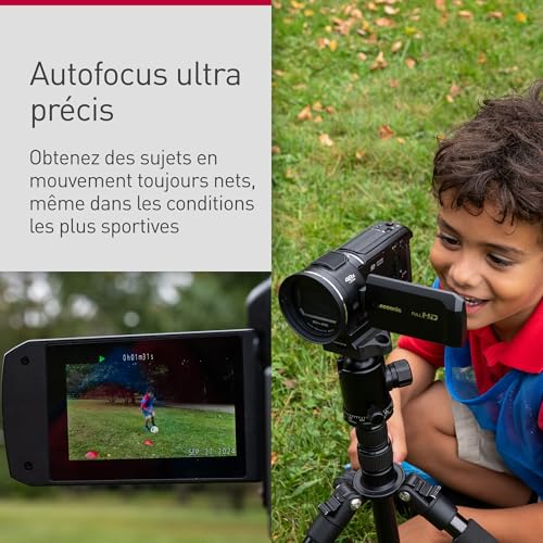 Panasonic V900 | Caméscope Full HD (Qualité vidéo Full HD 50p, Zoom Optique 24x, Grand Angle 25mm, Ecran tact., Stabilisé, AF 4K, HDR) Noir – Version Française