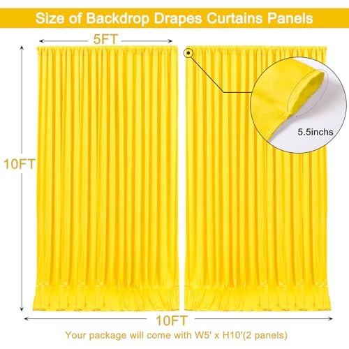 Image of 10x10ft Yellow Backdrop Curtain for Wedding Parties Wrinkle Free Fabric Yellow Drapes Backdrop Decoration for Baby Shower Birthday Photography Decoration 2 Panels, 5ft x 10ft