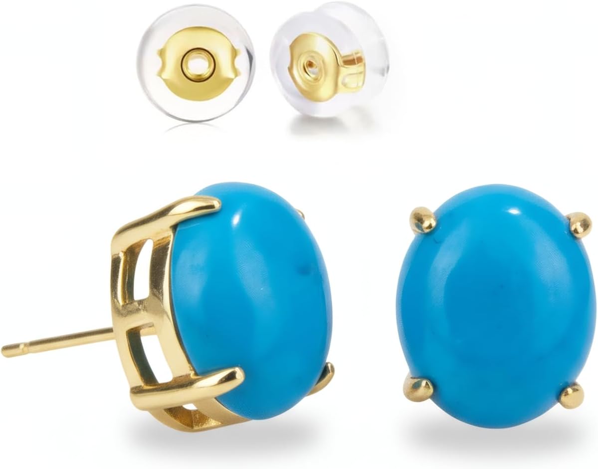 Turquoise Earrings, Natural Crystal Stud Earrings for Women, Dainty Minimalist 12mm Blue Gemstone Earrings Hypoallergenic Posts