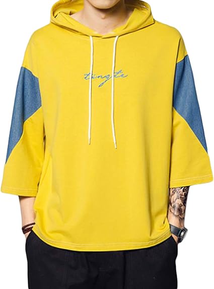 Amazon Shuming メンズ 半袖パーカー ゆったり フード付き Tシャツ 夏 切り替え フードパーカー ストリート系 ファッション トップス 夏服 トレーナー パーカー 通販
