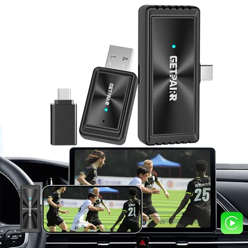 Wireless CarPlay Adapter & All-Platform Wireless Screen Mirroring GETPAIRR Cast- No Lag Streaming for iOS/Android, Dual Connection, WiFi 6/Bluetooth 5.4, Plug & Play, OTA Update (2025 Newupgrade)