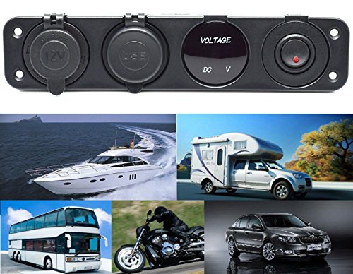 Cllena Dual USB Socket Charger 2.1A&2.1A + LED Voltmeter + 12V Power Outlet + ON-Off Toggle Switch Four Functions Panel for Car Boat Marine RV Truck Camper Vehicles GPS Mobiles (Red) - Thumbnail 3