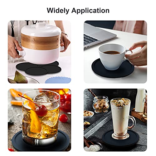 Coasters For Drinks-Anti-Slip Durable Reusable Drink Coasters Set,Non Slip Cup Coasters Silicone Coasters Fit Coffee Table Desk Beverage Bar Protect Desk From Heat And Scratch Damage(4 Pack,Black) #TOP5
