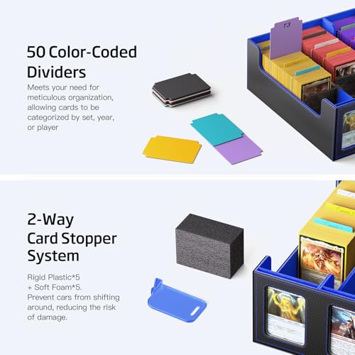 Image of 3900+ Trading Card Storage Box for MTG TCG PTCG Sports Card, Black Blue | 5-Row Card Case, Magnetic Lid & Commander Display, Top Loader Storage, Includes Dividers & Dice Box