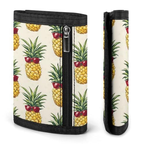 Red Glasses Pineapple Print Wallet for Men, 8 Credit Card Holder Slim Minimalist Front Pocket Small Mens Bifold Wallets2