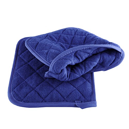 Pot Holder Set, 2 Piece Oversized Heat Resistant Quilted Cotton Pot Holders By Lavish Home (Blue) #TOP1