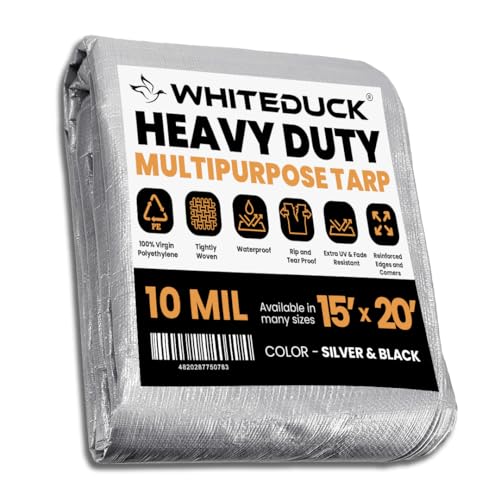 WHITEDUCK Super Heavy Duty Poly Tarp Cover 16 Mil & 10 Mil with Grommets and Reinforced Edges (Brown, White & Silver Black) (Silver Black- 10 Mil, 15' x 20')