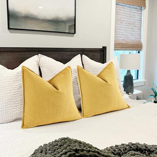 ZWJD Yellow Pillow Covers 20x20 Set of 2 Chenille Throw Pillow Covers with Elegant Design Soft and Luxurious Decorative Throw Pillows for Couch, Bed, and Home Decor