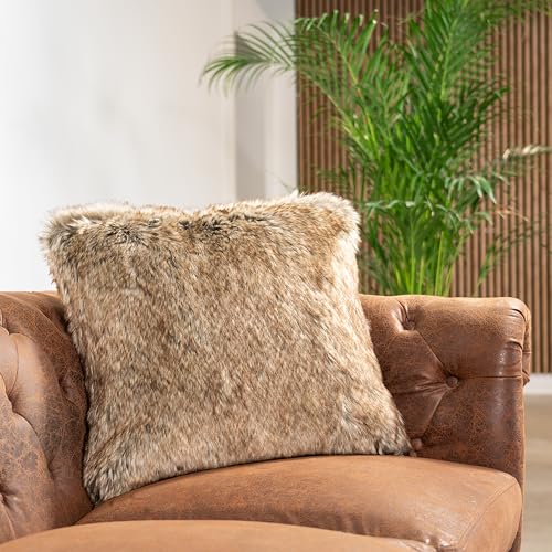Fellkissen Simba gefüllt, Sofakissen in Felloptik, Extra flauschig Pelzkissen für Wohnzimmer, Sofa, Bett, Stühle 50x50 cm (Simba/Wolf)
