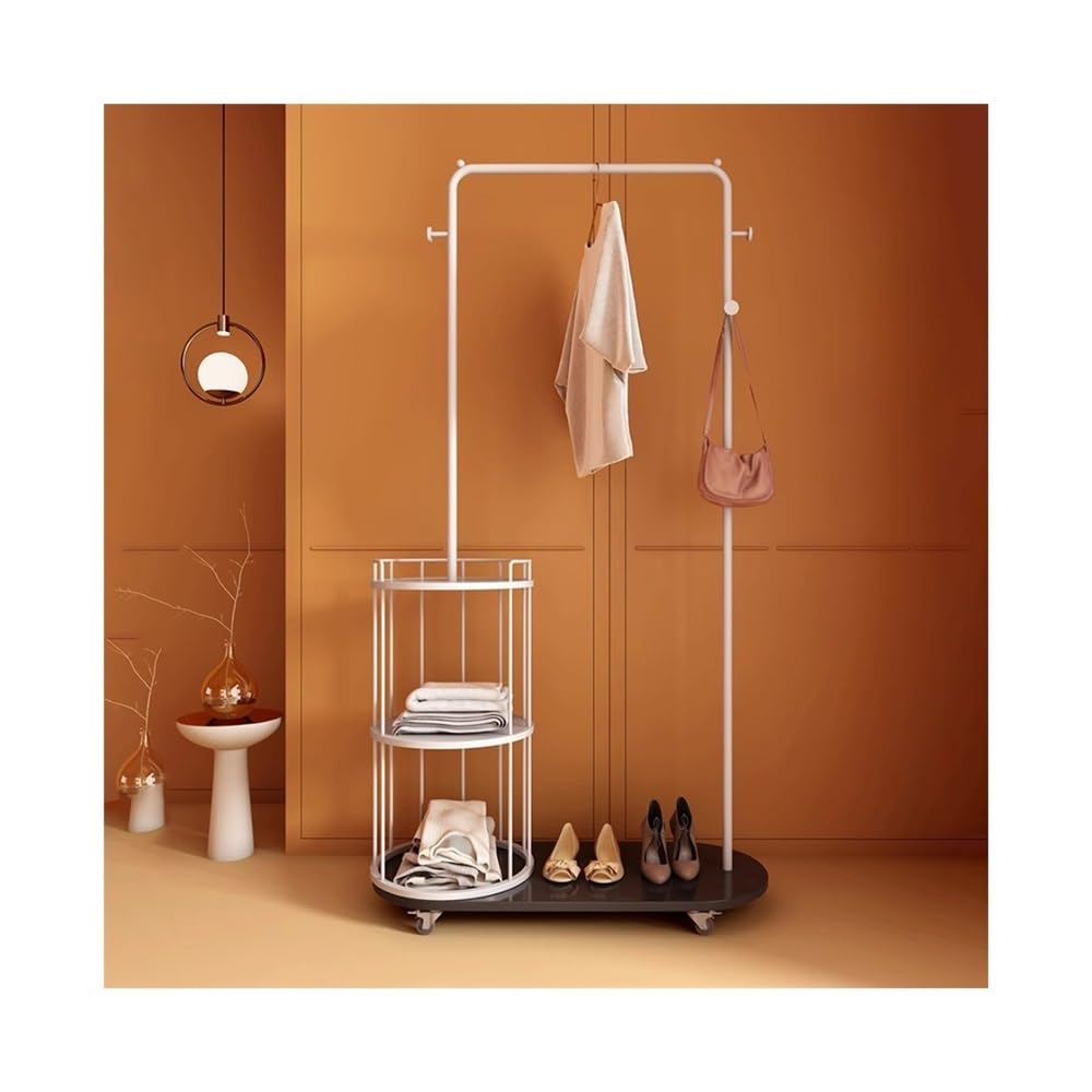DFHS46JK Hat Rack Clothes Rack Floor Bedroom Storage Bedside Modern Movable Coat for Office(White+Black)