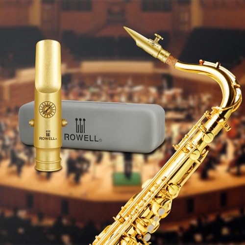Image of ROWELL Tenor Saxophone Metal Mouthpiece Jazz Sax Mouthpiece- 5-Level Adjustable Ligature & Protective Cap Full Tone for Jazz & Concert Band