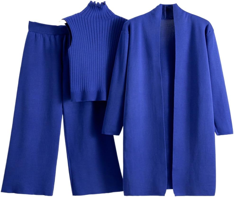 Autumn and Winter Knitted Suit Sleeveless Vest Sweater Cardigan Pants 3-Piece Set