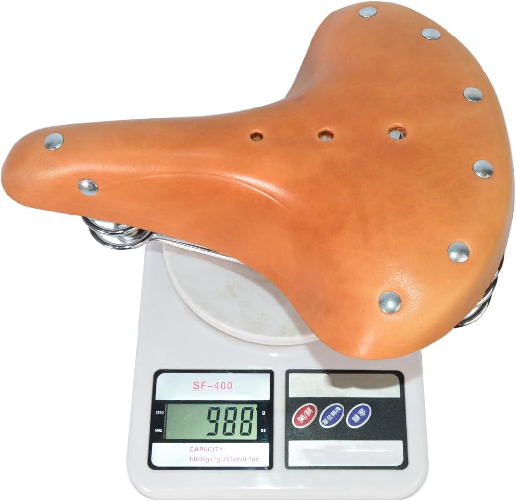 Brown Leather Bike Seat, CATAZER 3 Spring Bike Seat Steel Sturdy Willow Nail Fixed Bicycle Saddle Suitable for Mountain Road Bicycle Long Distance Cycling