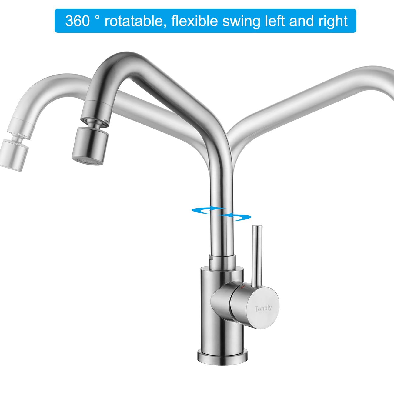 Grifo de Cocina con 2 Modos, Mezclador para Fregadero con Rociador de Caño Giratorio, Grifería Monomando de Acero Inoxidable 304, Agua Fría y Caliente, Aireador Extraíble