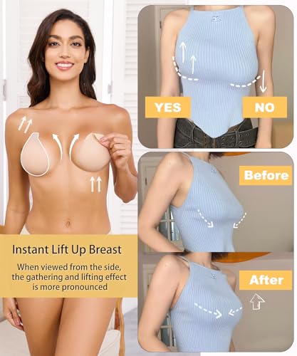 Image of Bontierie Nipple Covers Sticky Push up Bra Added Lift Seamless Ultra-Thin Pasties Women Adhesive Bras