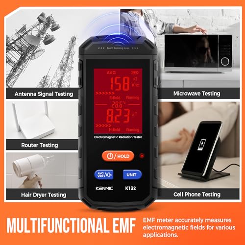 Image of EMF Meter - Rechargeable Handheld Electromagnetic Field Detector with Digital LCD - Ideal for Home, Office, Outdoors, and Ghost Hunting