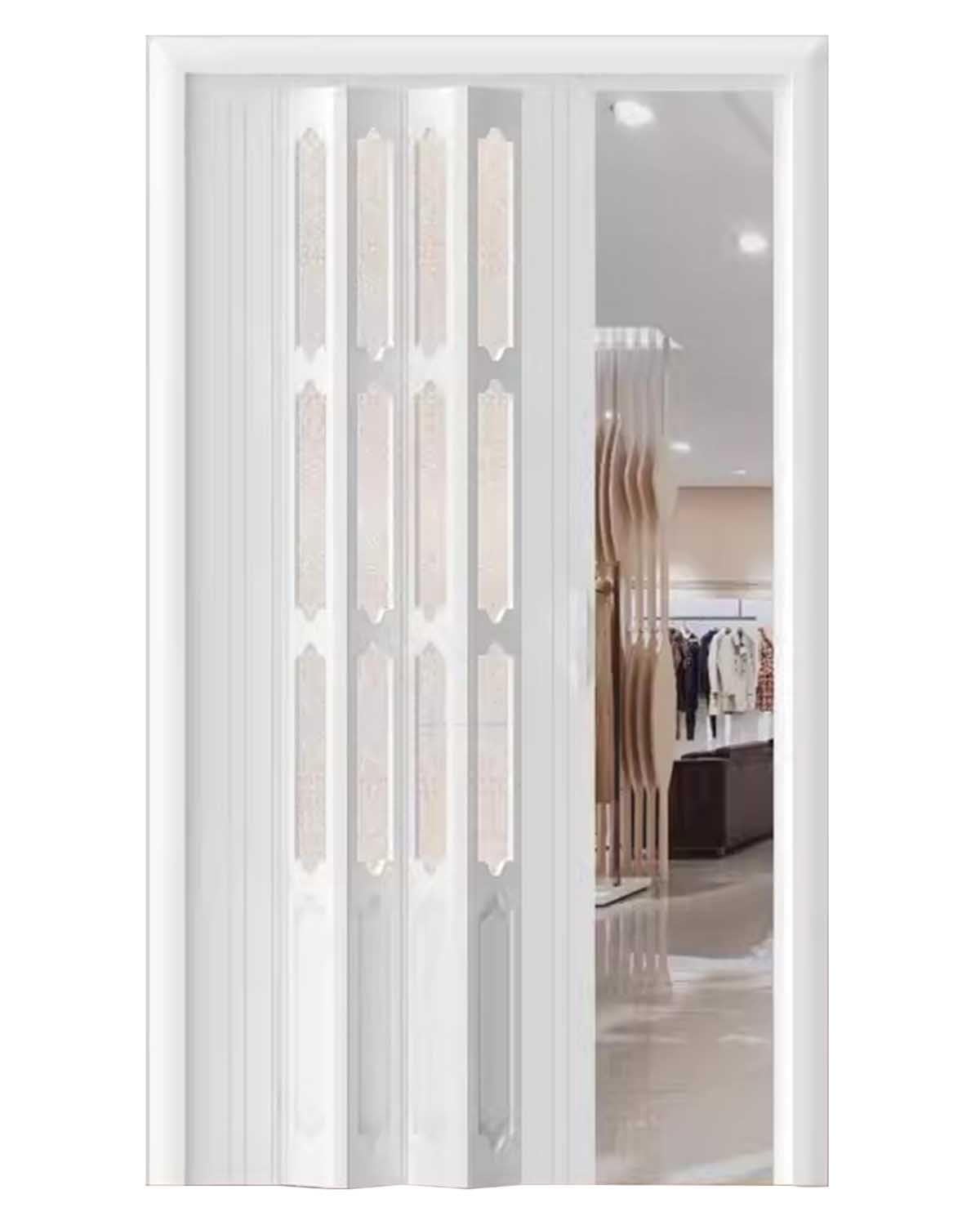 Porta Scorrevole in PVC con Finestra in Acrilico Smerigliato e Maniglia, Porta Pieghevole a Fisarmonica Bianca Personalizzabile, Porta divisoria per Cucina e Lavanderia (72x80 Pollici (183x2