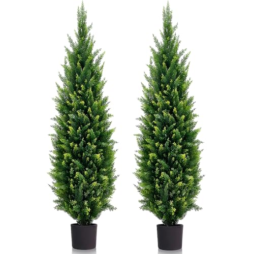 MDAL 6ft Artificial Topiary Trees Beautiful Realistic Faux Cedar Pines UV Protection for Indoor Outdoor Front Porch Decorate- Set of 2