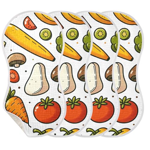 Muslin Burp Cloth for Baby 4PCS Colorful Vegetables Super Absorbent Burping Cloths, Bibs for Newborn Boys Girls