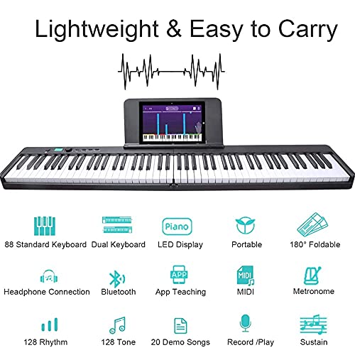 Opvouwbaar digitaal pianotoetsenbord met 88 toetsen, semi-gewogen toetsen, draagbare elektronische piano sustainpedaal… - Image 4