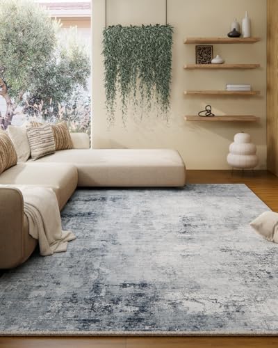 Washable Living Room Area Rug: 5'x7' Bedroom Rug Abstract Distressed Large Rug Stain Resistant Non Slip Low Pile Faux Wool Soft Rugs for Indoor Dining Room Bedside Kitchen Entryway Nursery Dorm Office