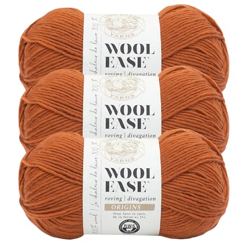 Image of Lion Brand Yarn, Wool-Ease Roving Origins, Pumpkin Spice, Orange, 3 Pack | Worsted Weight 100% Wool Crochet & Knit Fiber for Heirloom Projects, Cabled Scarves, Sweaters, Warm Hats