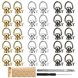 32 PCS Brass Ball Studs Rivets D Ring, Crossbody Conversion Kit, 360°rotatable Leather Handbag Hardware, Brass Rivets Purse Ball Stud for DIY Leather, Belt Handbag Ware, Rivets Ect-Gold Silver Black