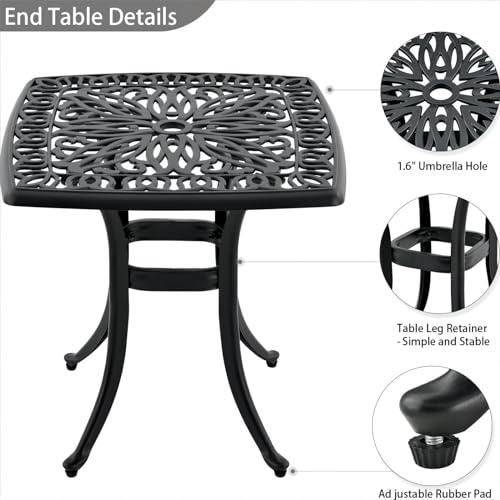 ZOTORUN Mesa lateral quadrada de alumínio fundido de 53 cm para pátio, quintal, piscina, companhia i