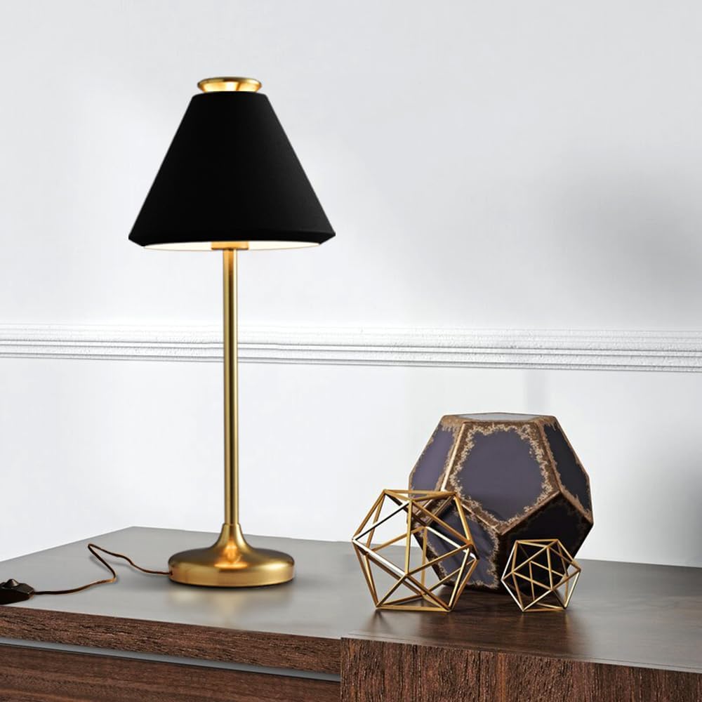 Mid Century Modern Table Lamp - Gold and Black Table Lamp, Dimmable Nightstand Lamp with Metal Barrel Shade E26 Bulb Included, Bedside Lamp for Bedroom Living Room