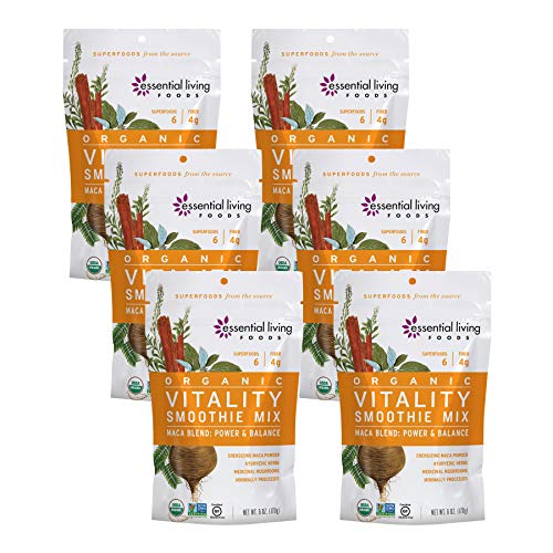 Essential Living Foods Organic Vitality Maca Blend Smoothie Mix, 6 Piece Pack, Kosher, Resealable Bags, 6 Ounce