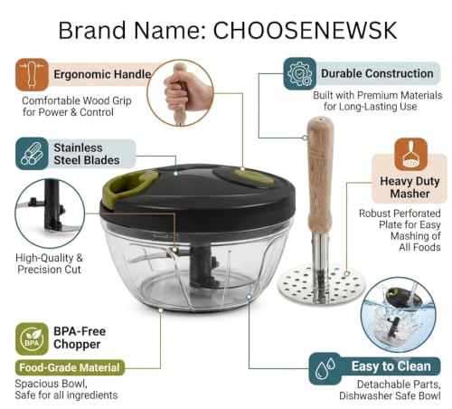 Image of Choose New SK Vegetable Chopper & Potato Masher Combo Pack | Manual Food Chopper with Stainless Steel Potato Masher | Multipurpose Kitchen Tool Set | Easy to Clean | Durable Kitchen Accessories