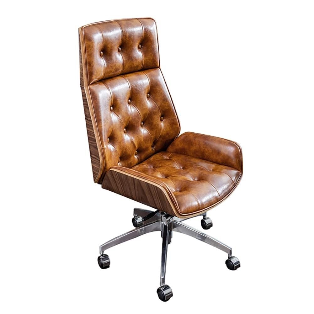Silla de oficina ergonómica con soporte lumbar, piel de microfibra, altura ajustable, base de aleación de aluminio para oficina en casa
