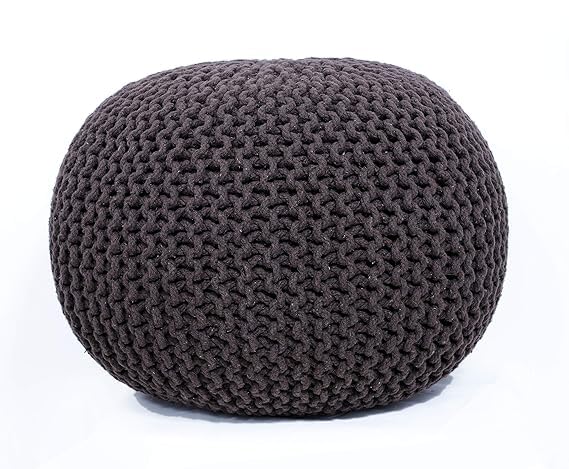 safunooza Designs Hand Knitted Heavy Cotton Rope Beans Filled Round Oval Pouf Pouffe Pack of 01 - Designed for Living Room Sitting, Foot Rest, Stool in