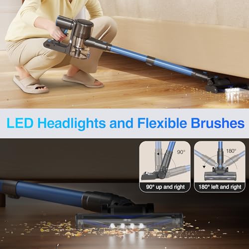 Image of Zefiro Cordless Vacuum Cleaner for Home, 500W /45Kpa 50Mins Stick Vacuum, Anti-Tangle 1.5L Dust Cup, Rechargeable Wireless Handheld Vacuum for Pet Hairs /Carpets /Floors