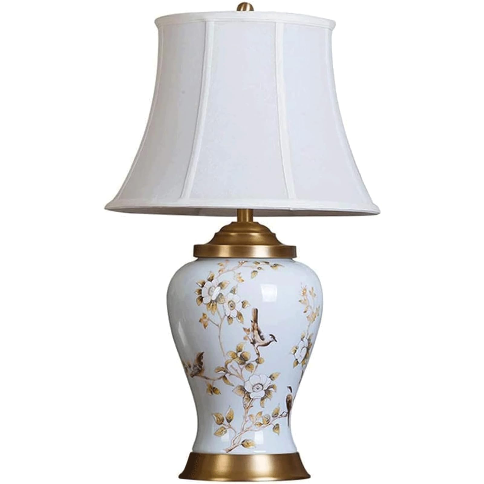 SGKOMN Desk Lighting Luxury Ceramic Table Lamp Classica Desk Lamp Exquisite Elegant Bedside Lamps For Living Room Bedroom House Home Work Lamp-White-43 * 43 * 75CM