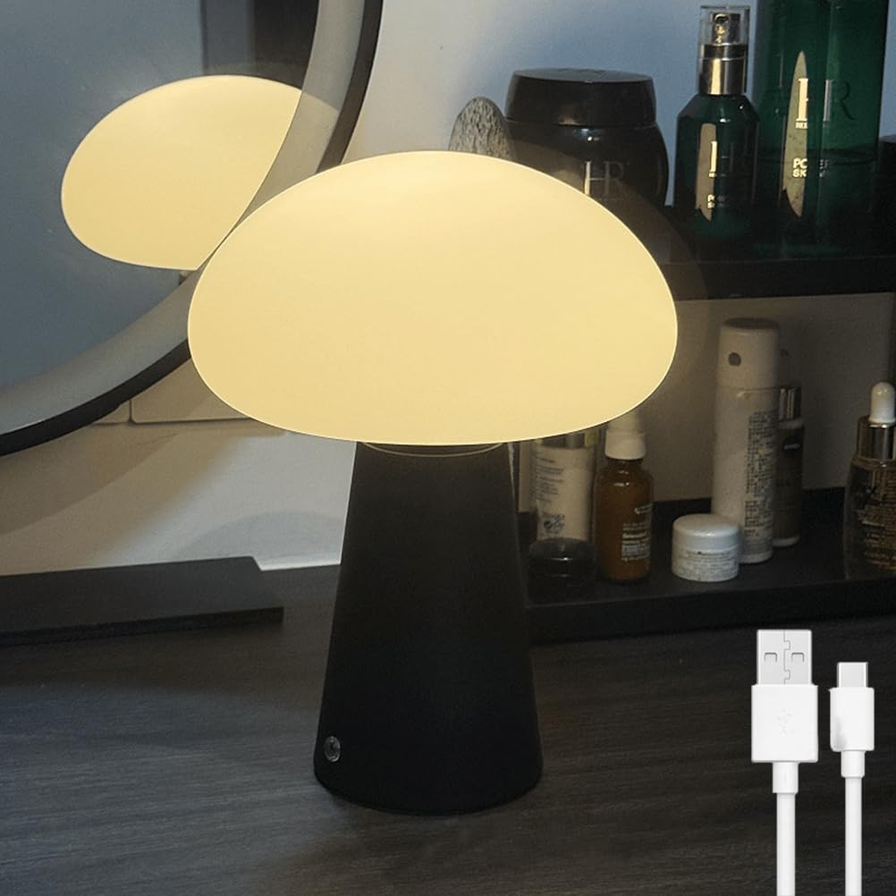 AoLa Pilz Tischlampe Kabellos LED Akku Pilzlampe Dimmbar mit Touch Control Tischleuchte USB Aufladbar 3000mAh Batteriebetrieben Nachttischlampe Mushroom Leselampe für Schlafzimmer Restaurant Bar