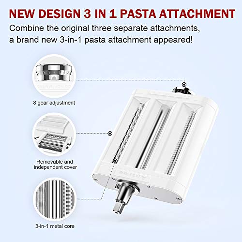 3 in 1 PASTA Maker Attachment For KitchenAid Stand Mixers, Included PASTA Sheet Roller, Spaghetti Cutter, Fettuccine Cutter Maker Accessories And Cleaning Brush & Pasta Drying Rack
