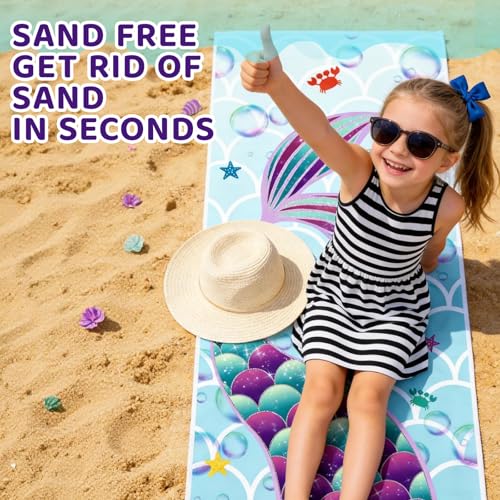 Meerjungfrau Strandtuch für Kinder, 76 X 150 cm Sandfrei Handtücher Für Mädchen, Kinder Schnell Trocknend Badetuch,Ultra Saugfähig Superweich Stranddecke Pool Reisen Schwimmen Badetuch (Meerjungfrau)