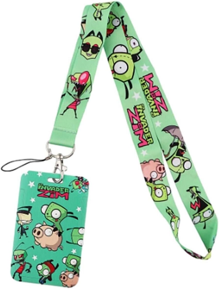 Invader Cartoon Zim Characters Green Lanyard with ID Holder Keychain
