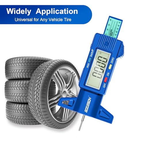 Image of GODESON Tire Tread Depth Gauge, Digital Tire Tread Depth Gauge with 3 Modes-Fractional Inch,Blue Tire Depth Gauge with Color-Coded Bar,Tread Depth Gauge Suitable for All Vehicle Tires