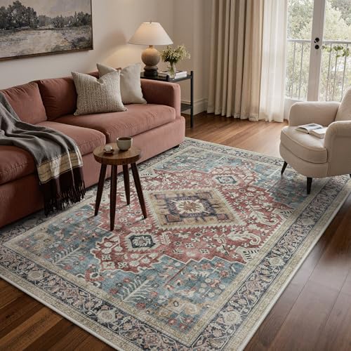 GENIMO 5x7 Washable Vintage Chenille Rug, Non-Slip, Indigo